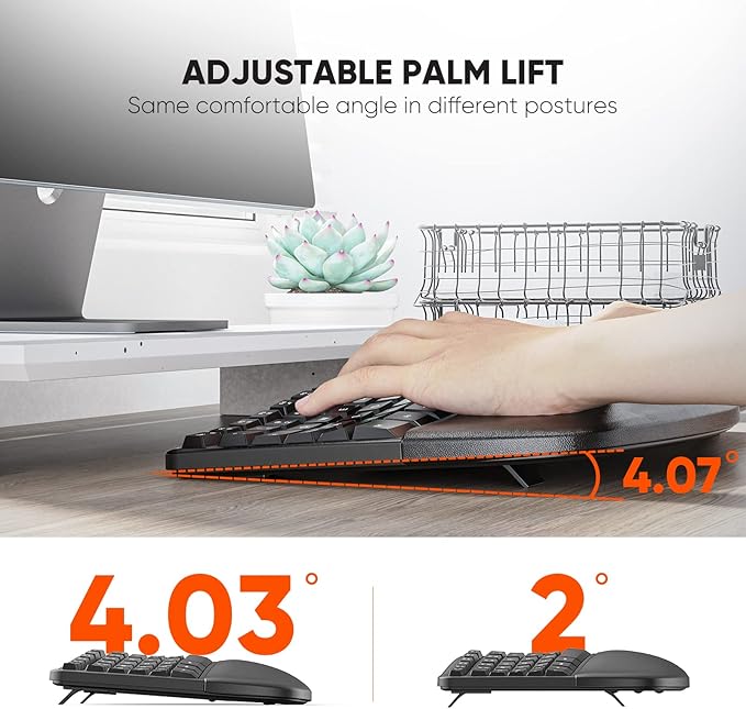 MEETION Ergonomic Keyboard and Mouse, Wireless Keyboard with Vertical Mouse, Split Curved Keyboard with Wrist Rest, Natural Typing USB Receiver Rechargeable Full Size, Windows/Mac/PC/Laptop, Large