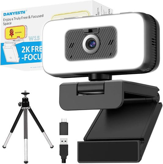 2K Webcam for Laptop, Computer Camera with Light for PC/Desktop/Mac [Light Your Face, Free Your Space] USB Webcam with Auto Anti-Disturb Backlight, Zoom & Flip, Privacy Cover, Microphone
