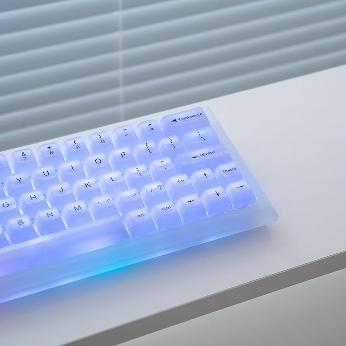 Crystal Transparent White Jelly Keycaps, 115 Keys MDA Profile 60 65 75 100 Percent Set for Cherry MX Mechanical Gaming Keyboards, RGB Compatible Premium PC Clear Keycaps
