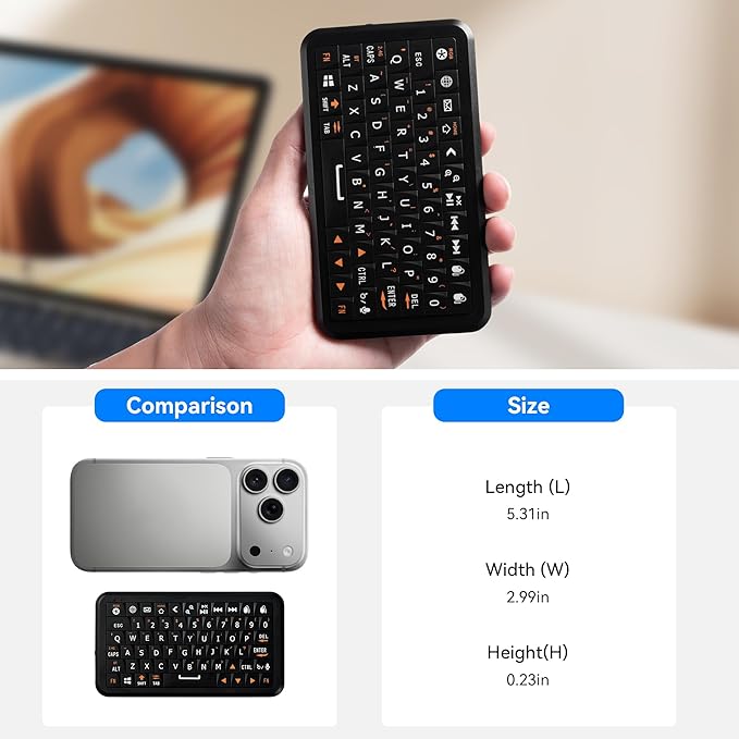 Mini Keyboard with Dual-Mode 2.4G/Bluetooth Wireless Keyboard, Ultra-Slim and Portable,Air Mouse Gestures,RGB Backlit,Compatible with Smart TVs/PCs/Tablets/Phones (iOS/Android/Win/Mac)