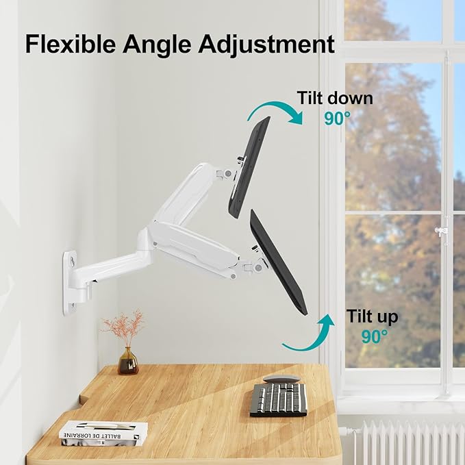 MOUNT PRO Dual Monitor Wall Mount for 13 to 32 Inch Computer Screens, Gas Spring Wall Monitor Arm for 2 Monitors, Each Holds Up to 19.8lbs, Adjustable Wall Monitor Mount with VESA 75x75/100x100, White