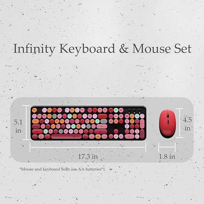 x UBOTIE Colorful Wireless Keyboard and Mouse Combo, Full-Sized Office Keyboard with Typewriter Flexible Keys, 2.4GHz Dropout-Free Connection, Optical Mouse for PC Laptop(Black Colorful)