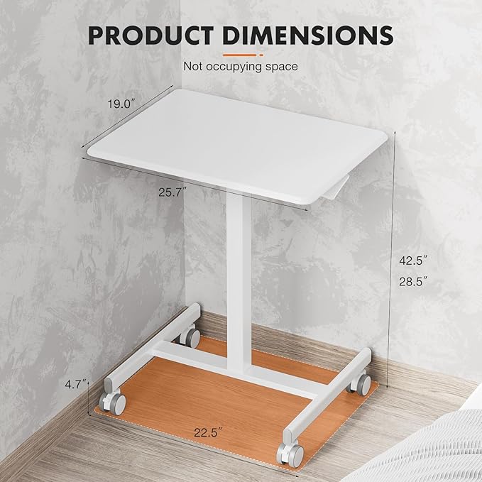 Sweetcrispy Mobile Small Standing Desk - Sit Stand Portable Rolling Laptop Desk with Lockable Wheels, Adjustable Height Computer Workstations, White