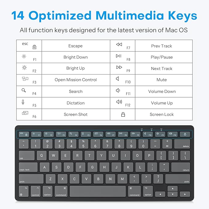 OMOTON Wired Keyboard for Mac Devices ONLY with Dual Interface, Comfortable Typing Angle & Stable Connection, Compatible with MacBook, iMac, Mac mini, PC-Graphite Black & Gray