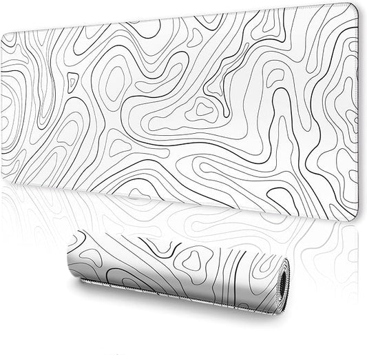 White Topographic Mouse Pad XXL - Extended Gaming Mousepad, Large Non-Slip Desk Mat for Keyboard and Mouse