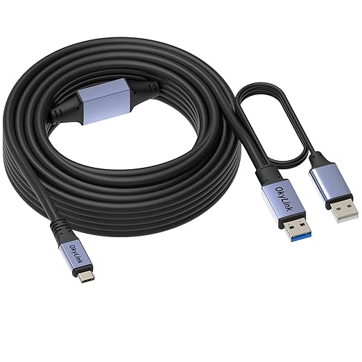 OkyLink Active USB 3.0/3.2 Gen1 A to C Data Cable 65ft/20M – High-Speed 5Gbps, Signal Booster, Optional Power, Long-Distance Cable for VR, Portable Hard Drive, Docking Station, Printer