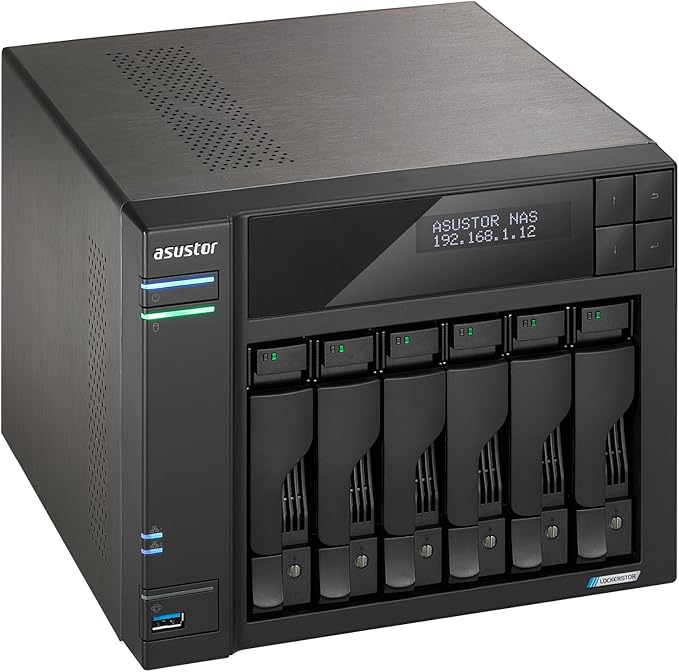 Asustor Lockerstor 6 Gen2+ AS6706T v2 6 Bay NAS Storage, Intel Quad-Core 2.0GHz CPU, Dual 5GbE Ports, 8GB RAM DDR4, 4 M.2 SSD Slots, HDMI, Network Attached Storage (Diskless)