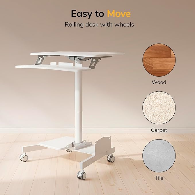 Mount-It! Mobile Computer Cart, Height-Adjustable Rolling Workstation with 28" Desktop, Keyboard Tray, Storage Shelves & Locking Wheels, Mobile Computer Stand for Office, Classroom, or Home