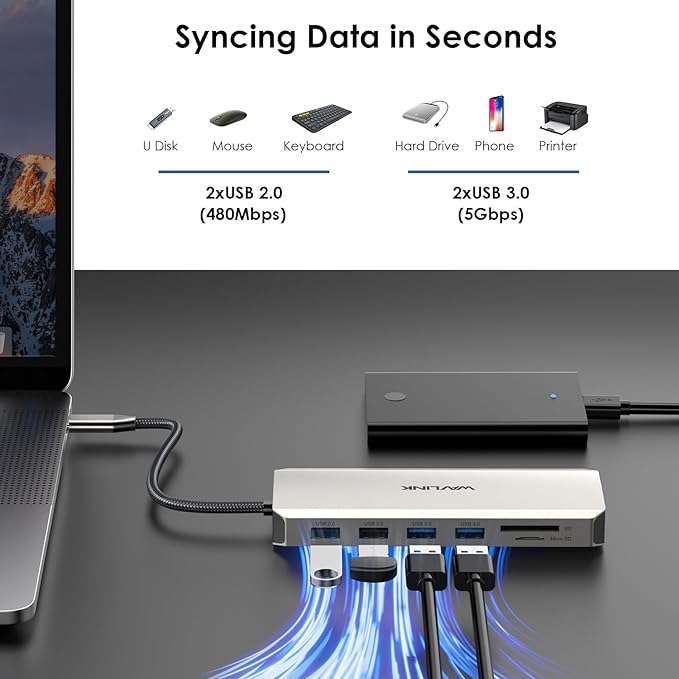WAVLINK USB C Laptop Docking Station Triple Dual Monitor for Dell/Lenovo/HP/XPS, USB-C Hub Multiport Adapter Dongle Dock, 2 HDMI, DisplayPort, Ethernet, 85W Power Delivery, SD Card Reader, Audio