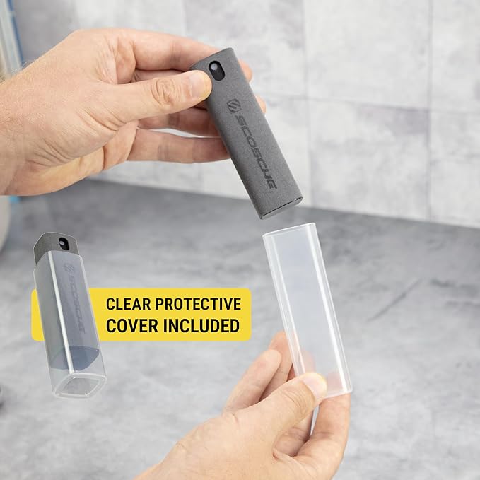 Scosche 2-in-1 Electronic Cleaner Spray with Microfiber Cloth for Electronics, Streak-Free Cleaning for TV, Computer, Phone, iPhone, Laptop, MacBook, Car Screen, 20ml Small Spray Bottle, Gray