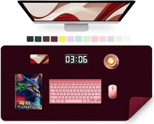 Large Desk Mat 35.4" x 17", PU Leather Desk Pad Protector, Non-Slip Large Mouse Pad for Desk, Waterproof Computer Desk Mat, Office Desk Pad for Keyboard Mouse, Desk Writing Mat (Burgundy)