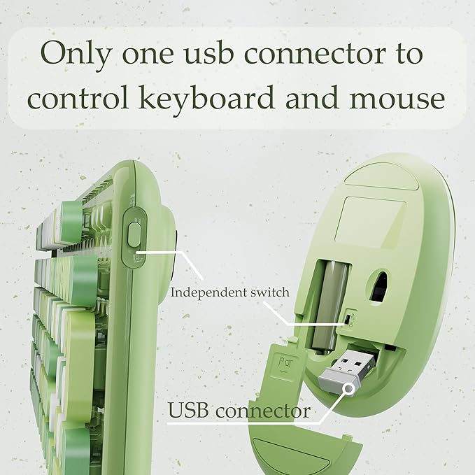 x UBOTIE Colorful Wireless Keyboard and Mouse Combo, Full-Sized Office Keyboard with Typewriter Flexible Keys, 2.4GHz Dropout-Free Connection, Optical Mouse for PC Laptop(Green Colorful)
