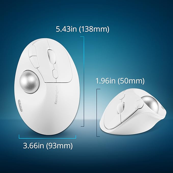 Kensington TB450 Wireless Trackball Mouse, Bluetooth LE & 2.4GHz Connection, 4 DPI Options, Connect up to 3 Devices (K72179WW), White-Silver