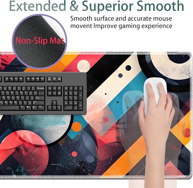 Large Gaming Mouse Pad + Keyboard Wrist Rest + Wrist Support + Coaster Set, Memory Foam Ergonomic for Easy Typing, XXL Extended Gaming Mouse Pad Table Pad - Abstract Geometric Pattern
