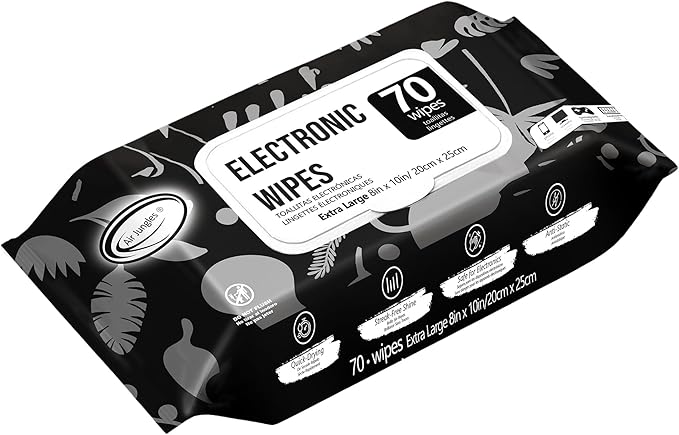 Air Jungles Electronic Wipes Screen Cleaner 70 Count, No Cloth Needed, Extra Large 8"x10" Tech Cleaning Wipes for LED Screen, TVs, Cars, Computer,Tablets, Phones, Laptops, VR, Monitors