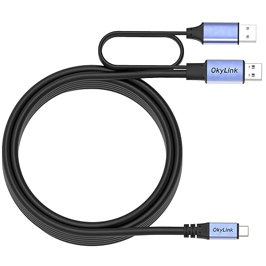 OkyLink Active USB 3.0/3.2 Gen1 A to C Data Cable 15ft/5M – High-Speed 5Gbps, Signal Booster, Optional Power, Long-Distance Data Cable for VR, Portable Hard Drive, Docking Station, Printer