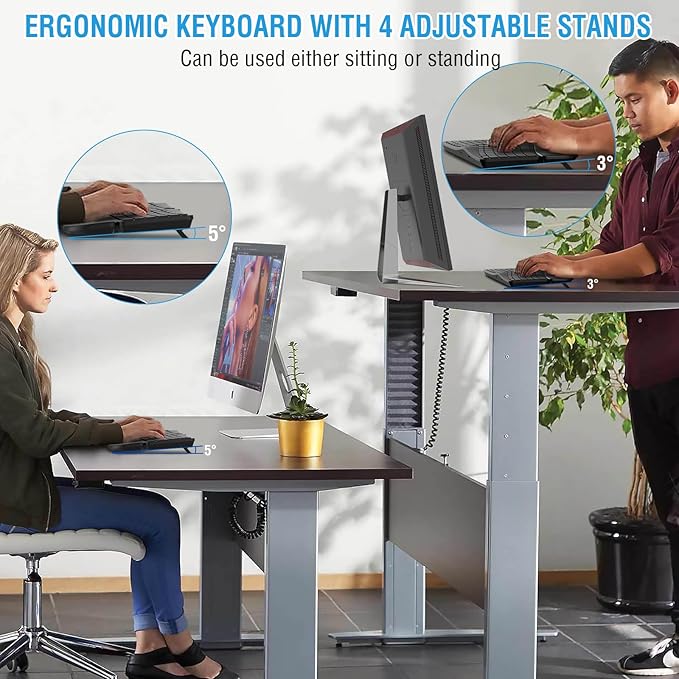 Ergonomic Wireless Keyboard Mouse Combo, EDJO Bluetooth/2.4G Dual Channel, Split Design, Soft Foam Palm Rest, 4 Level DPI Adjustable Wireless Mouse, Rechargeable, for Windows/Mac/Android（Black）