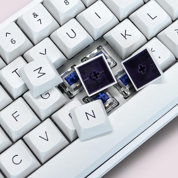 dagaladoo PBT Keycaps,White/Purple keycaps 60% 65% 100%, Japanese Style Custom Keycap, ISA Profile Keyboard Key caps for 60% 65% 75% 100% TKL US Layout Mechanical Keyboard（169keys