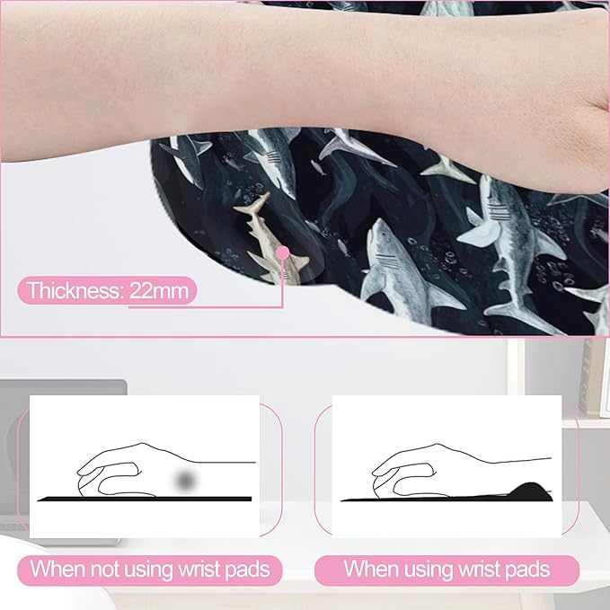 Cute Shark Keyboard Wrist Rest Pad Mouse Pad Set,Ergonomic Mousepad Wrist Support Memory Foam Desk Pad for Gaming Office,Non-Slip Rubber Base Easy Typing for Home Office Computers