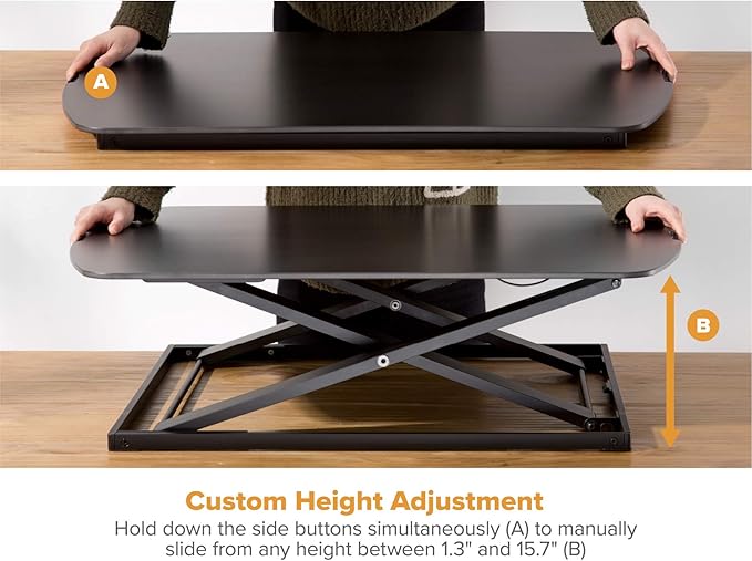 Bostitch Office Sit Stand Desk Converter, Height Adjustable Workstation Riser, Includes Wireless Charging Pad, Black (STND-3122BK)