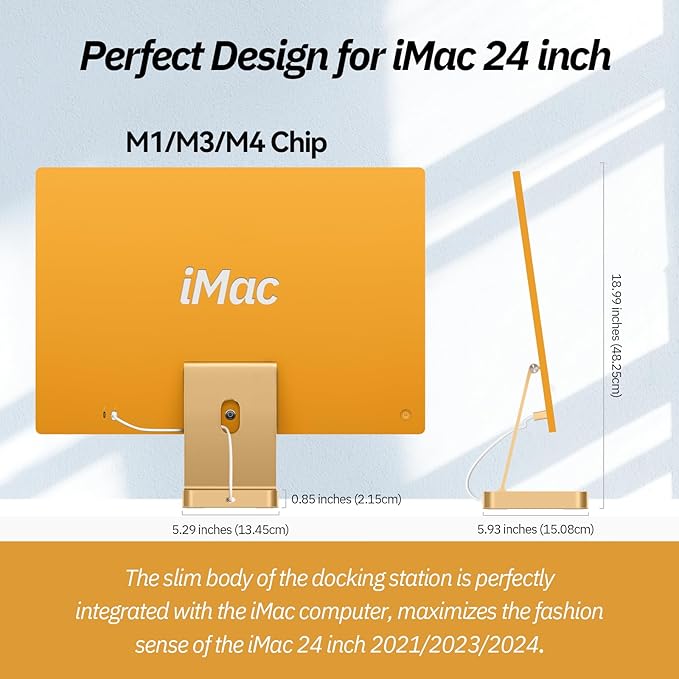 USB C Hub for iMac 24 inch 2021/2023/2024, Minisopuru iMac Hub Support M.2 NVMe SSD, iMac Accessories for iMac M1/M3/M4, iMac Adapter with USB A/C 10Gbps, SD/TF, M.2 SSD (Not Included), Yellow