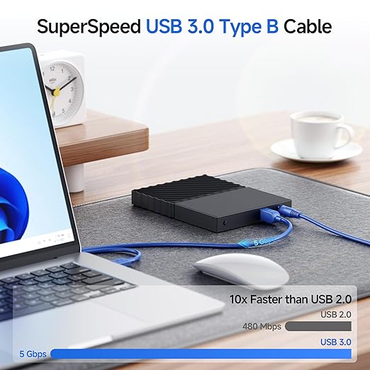 Cable Matters 2-Pack 5Gbps USB 3.0 Cable - 6ft, USB A to B Cable, USB3 Cord with Type-B 3.0 Connector for Hard Drive Enclosure/Built-in Hub and More, Blue