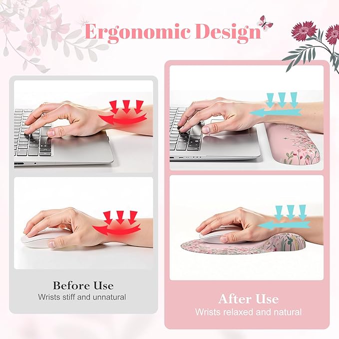 iLeadon Desk Matt for Desktop, Non Slip Base Mouse Pad with Wrist Rest, Wrist Pad for Keyboard, Gaming Mouse Pad Large, Anti-Fatigue Gel Mousepad with Wrist Support (Pink)