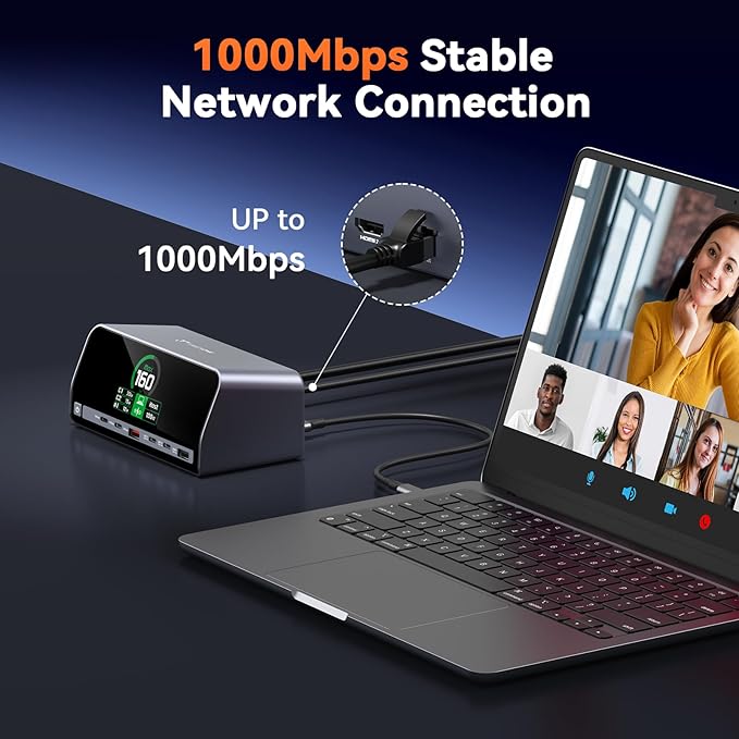TobenONE Docking Station, 13-in-1 Laptop Docking Station Dual 4K Monitor with HDMI, 100W PD Ports, 10Gbps USB A/C, LCD Smart Display, Gigabit Ethernet, 160W Max Output for Dell, HP, Lenovo and More