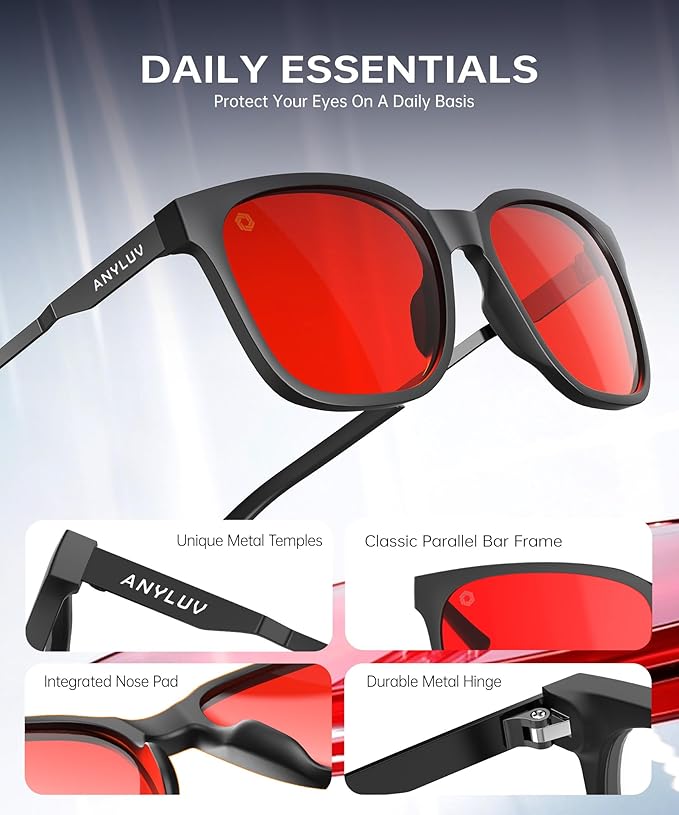 ANYLUV Blue Light Glasses for Men, Lightweight Computer Gaming Glasses, Stylish Anti Eyestrain Blue Light Blocking Men