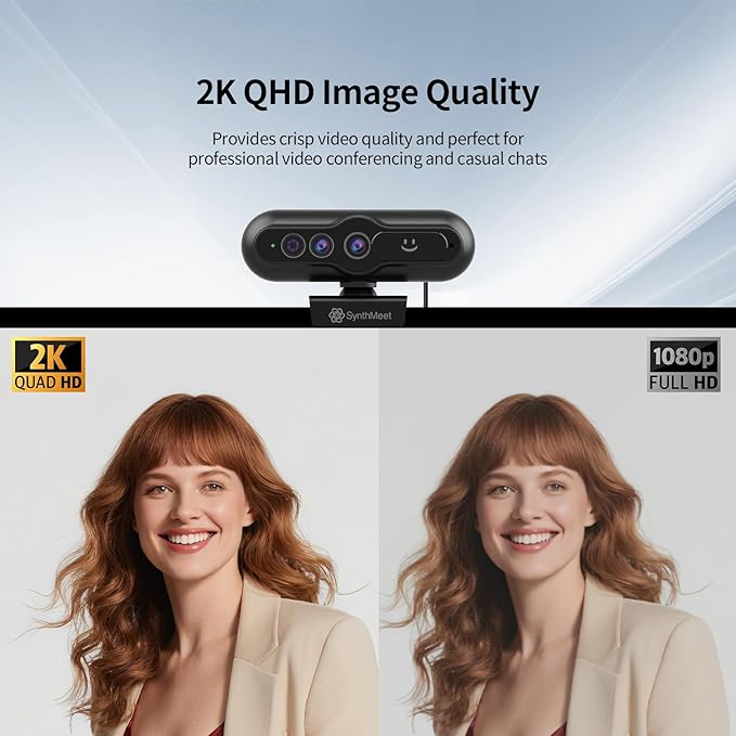 2K Windows Hello Webcam, Windows Hello Facial Recognition, 2K Camera Auto Light Correction, USB Webcam with Microphone, Wide Field of View, Privacy Cover, Works with Microsoft Teams, Zoom, Google Meet