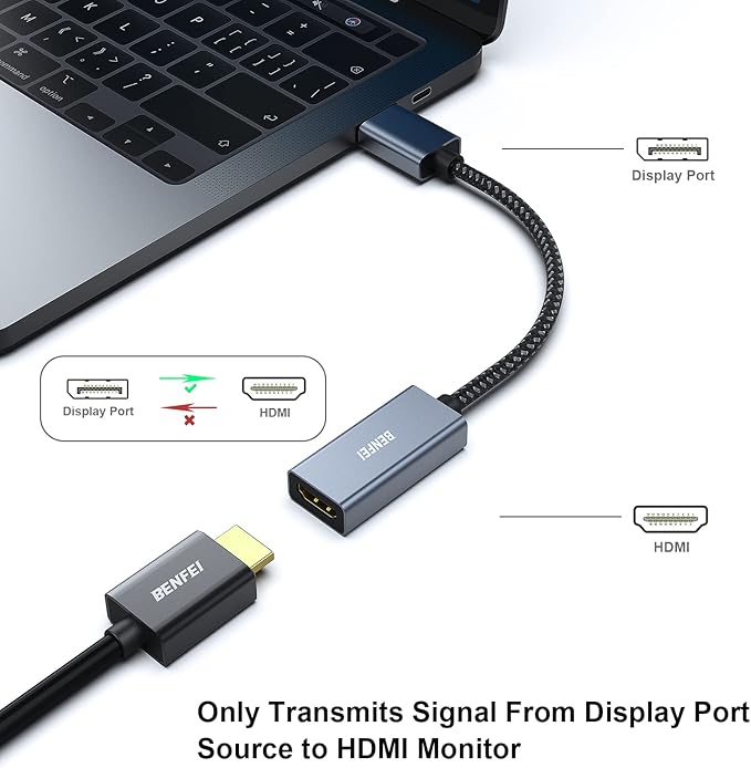 BENFEI 2 Pack 4K DisplayPort to HDMI Adapter Cable, (2K 60Hz, 1080p 120Hz) Uni-Directional Display Port to HDMI Monitor Converter Compatible for HP, Dell, GPU, AMD, NVIDIA, More. Male to Female
