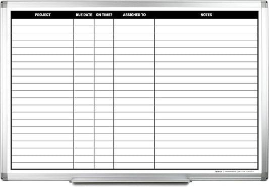 Magnetic Project Planning Dry Erase Whiteboard – Wall Mounted with Aluminum Frame & Marker Tray – Easy Erase Planning Board for Office, Teams & Scheduling 36" x 24"