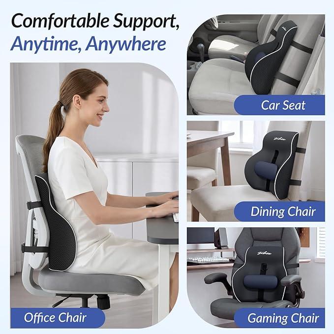ZIKEE Adjustable Lumbar Support Pillow for Office Chair with Sliding Design for Precise Pain Relief & Support, Ergonomic Lumbar Pillow Improves Posture, Back Support Pillow for Office, Car, Home