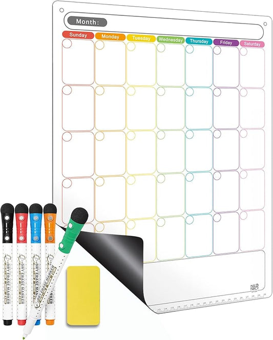 Mag-Fancy Magnetic Dry Erase Calendar - Vertical Calendar for Refrigerator - Monthly Fridge Calendar Whiteboard with Extra-Thick Magnet Included Fine Point Marker & Eraser & Home Organizer