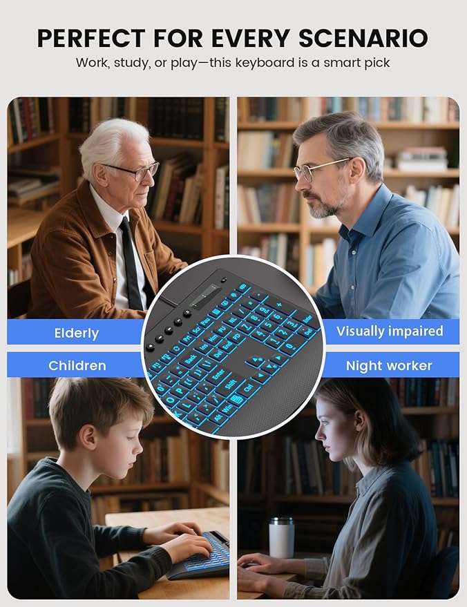 SABLUTE K31PRO Wired Keyboard with Large Print, Backlight Memory Function, Light up Computer Keyboards with Phone Holder & Wrist Rest, Quiet Keyboards for PC Laptop
