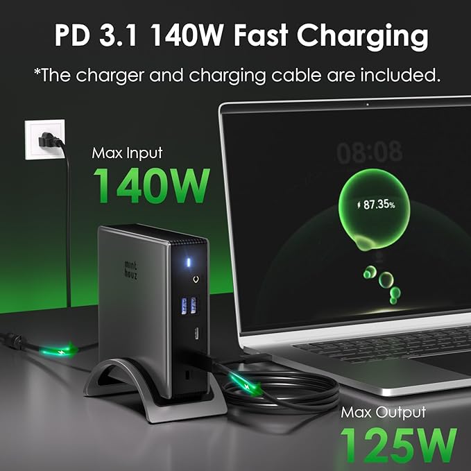Minthouz USB C Docking Station for Laptop, Triple 4K Display with Dual DisplayPort & HDMI,140W Power Delivery, 10Gbps USB A/C Ports, Gigabit Ethernet, Audio/Mic USB C Hub for MacBook,Dell,HP,Surface
