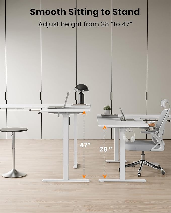 75X61 Inches Reversible L Shaped Standing Desk Height Adjustable, Electric Corner Computer Desk with Cup Holder, Sit Stand up Home Office Desk, Ergonomic Gaming Desk, White