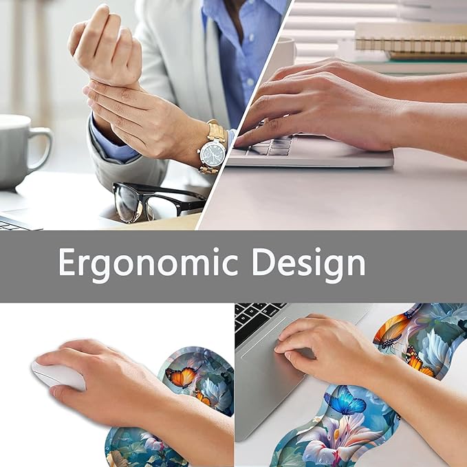 Large Gaming Mouse Pad + Keyboard Wrist Rest + Wrist Support + Coaster Set, Memory Foam Ergonomic for Easy Typing, XXL Extended Gaming Mouse Pad Table Pad - Painting Butterfly