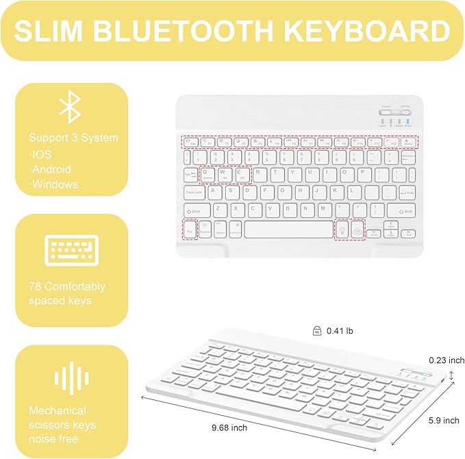 Soke for iPad (A16) 11th/10th Generation Case with Keyboard(2025/2022)-7 Color Backlight Wireless Detachable Folio Keyboard Cover with Built-in Pencil Holder for iPad 11/10.9 inch, Yellow Marble