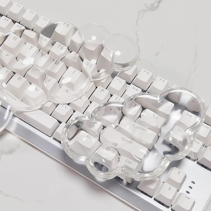 Cloud White Clear Ergonomic Gel Wrist Rest for Keyboard and Mouse Set - Non-Slip, Washable Silicone Wrist Pad (16.8"x4.1" Keyboard + 5.9"x3.5" Mouse) for Gaming, Office, Design
