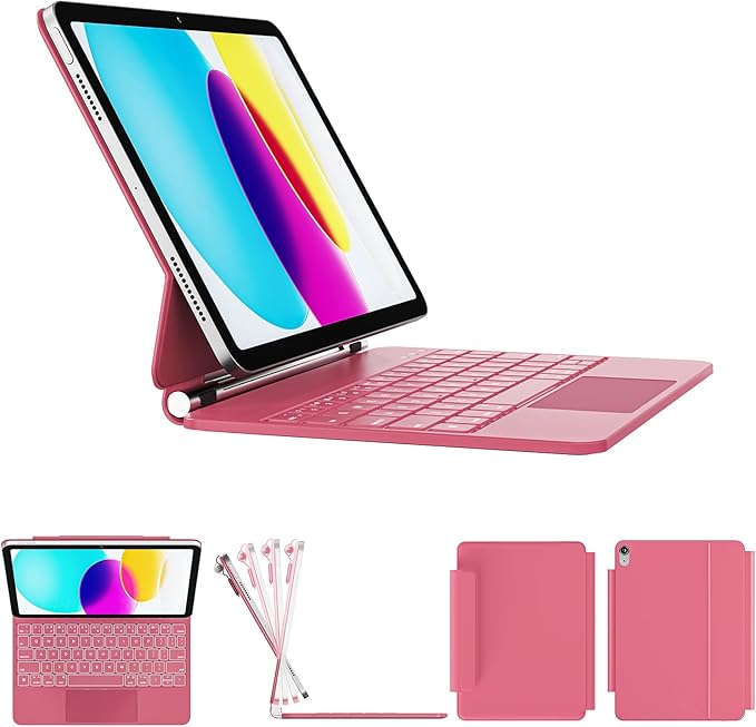 for iPad 11th(A16, 2025)/10th Generation Case with Keyboard, Magic Keyboard 2022, Springy Backlit Keys, Stain-Resistant Surface, Multi-Touch Trackpad, Hot Pink