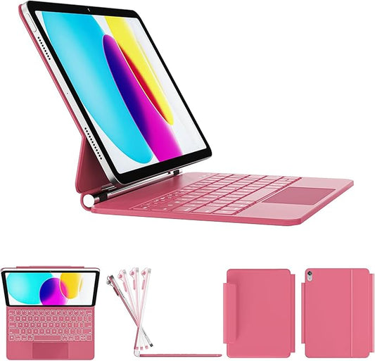 for iPad 11th(A16, 2025)/10th Generation Case with Keyboard, Magic Keyboard 2022, Springy Backlit Keys, Stain-Resistant Surface, Multi-Touch Trackpad, Hot Pink