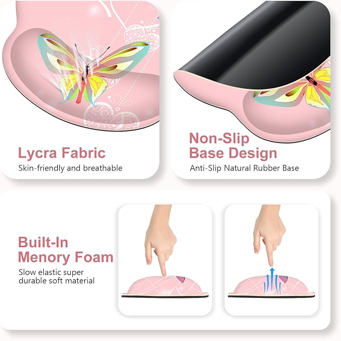 Peach Pink Butterflies Florals Mouse Pad, XXL Large Desk Mat Extended Reading Desk pad, 4 PCS Non-Slip Rubber Base Computer Big Mousepads for Work, Game, Office, Home Decor Cute Girls Woemn Gifts