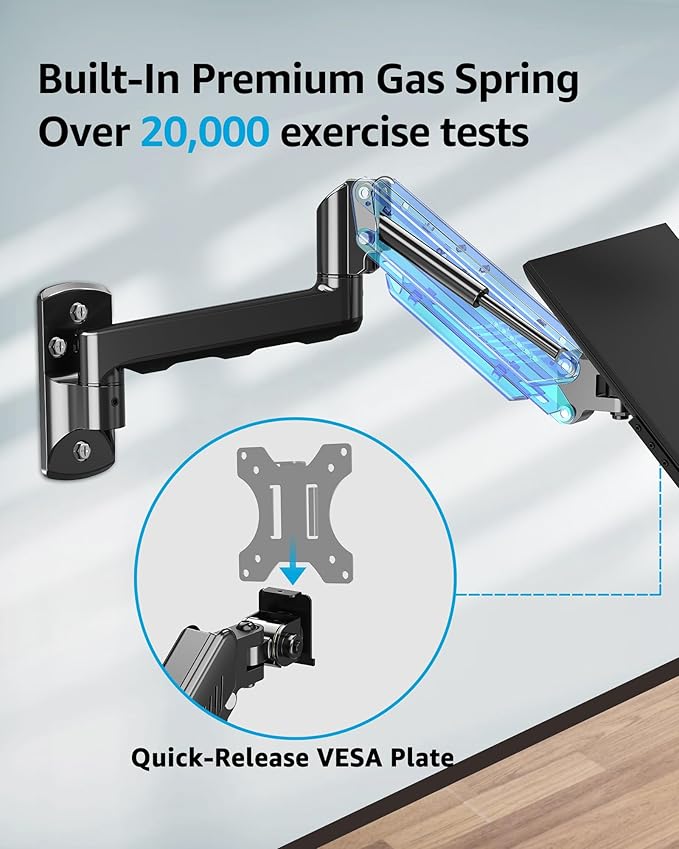 MOUNTUP Single Monitor Wall Mount for Max 32 Inch Computer Screen, Fully Adjustable Monitor Arm, Wall Mount Monitors Holder Support 4.4-19.8lbs Display, VESA Bracket Fit 75x75mm, 100x100mm (Pack of 2)