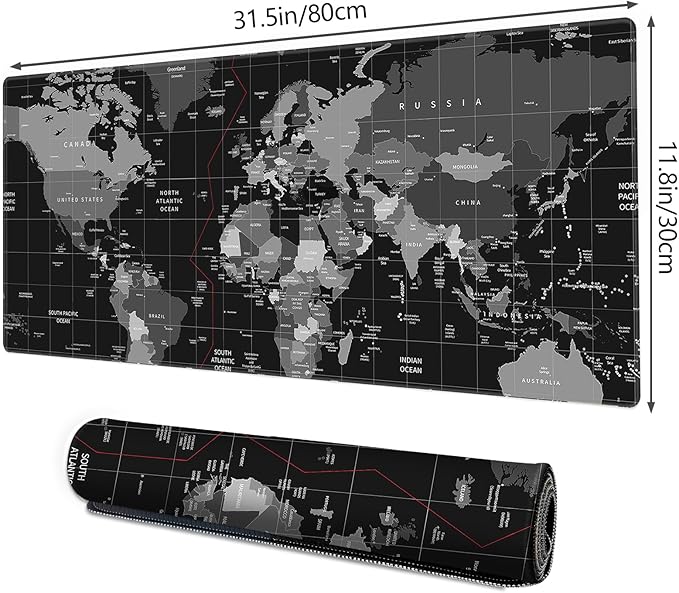 Galdas Mouse Pad for Gaming,XXL XL Large Mouse Mat Long Extended Mousepad Desk Mat Non-Slip Rubber Mice Pads Stitched Edges Thin (31.5 x 11.8 x 0.12 Inches),World Map Background