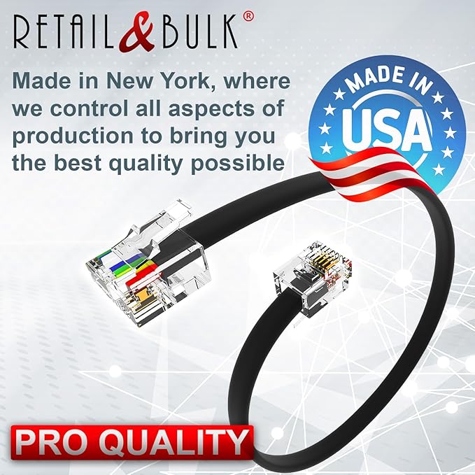 (2 Pack) 3 Feet RJ11 6P4C to RJ45 8P4C Telephone Cable (3 ft, Black)