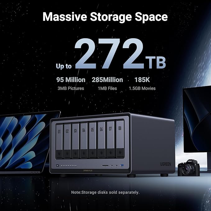 UGREEN NAS DXP8800 Plus 8-Bay Desktop NASync, Intel i5 1235u 10-Core CPU, 8GB DDR5 RAM, Bulit-in 128G SSD for System, 2*10GbE, 2*M.2 NVMe Slots, 8K HDMI, 2X TBT4, Network Attached Storage (Diskless)