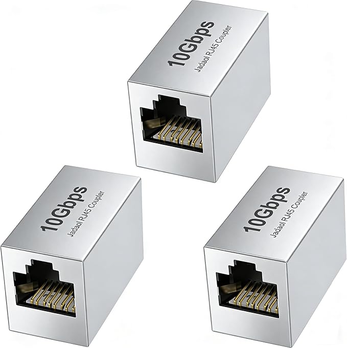 Jadaol [UL Listed RJ45 Coupler 10Gbps Shielded, Gold-Plated Contacts, Aluminum Alloy Inline Ethernet Extender, PoE Supported Female-to-Female Adapter for Cat8/Cat7/Cat6a/Cat6 Cables, 3-Pack White