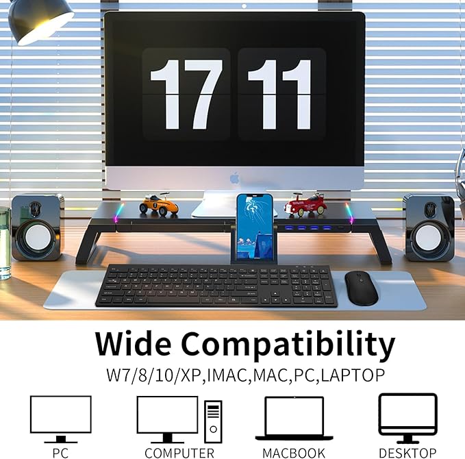 Wireless Keyboard and Mouse Combo, Silent Full-Size Computer Keyboard with Calculator Button, 2400 DPI Mice, Quiet Click, Slim Cordless USB Set for Laptop PC Windows Mac - Black