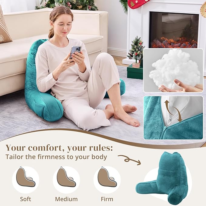 Sasttie Reading Pillow, Pillows for Reading or Relaxing – Ergonomic Support for Head, Neck, Back, and Lumbar, 21-Inch, Teal